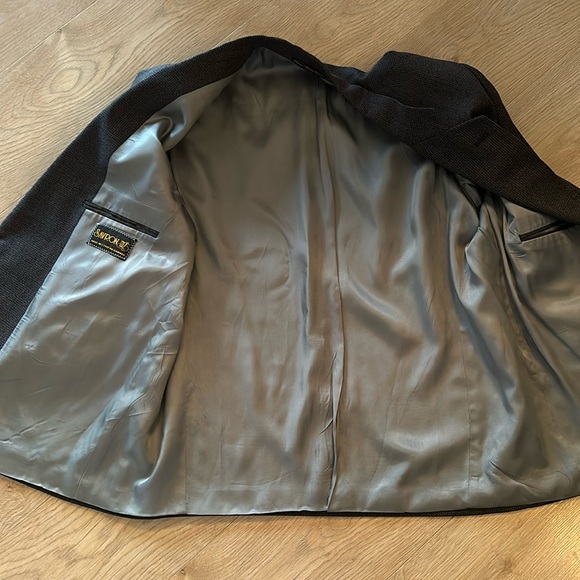 Men’s Fine Wool Blazer sz 44 -Slate Blue & Camel Shepherd's Check - Picture 14 of 15